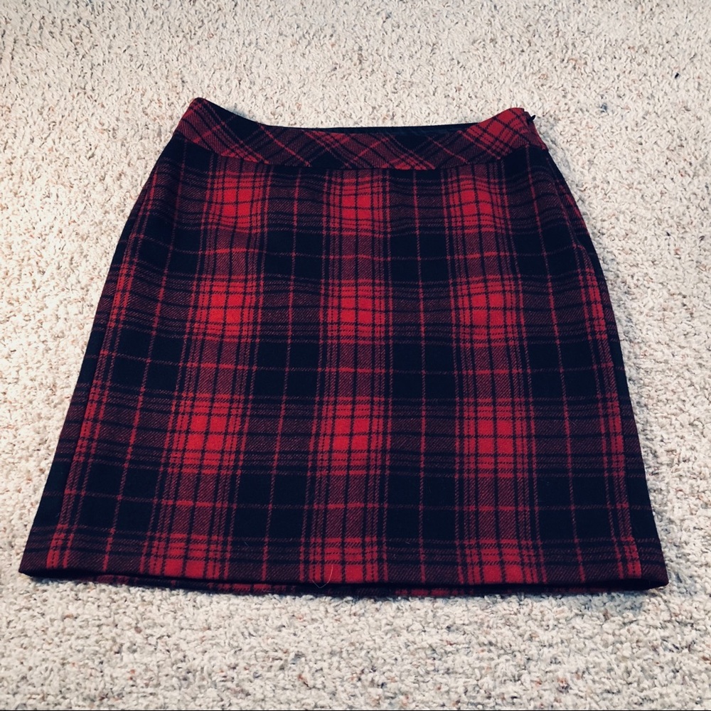 Plaid Straight Wool Skirt